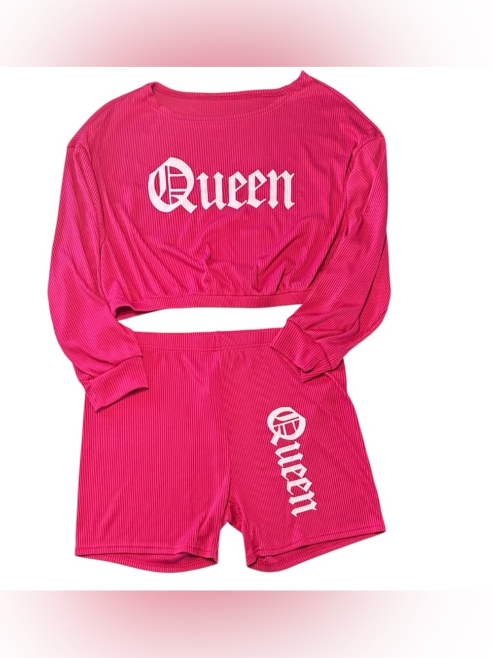 SHEIN Curve 2 Pc Ribbed Crop Top Biker Short Set